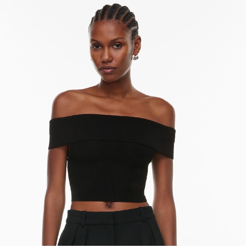 Grey Off-Shoulder Ribbed Crop Top